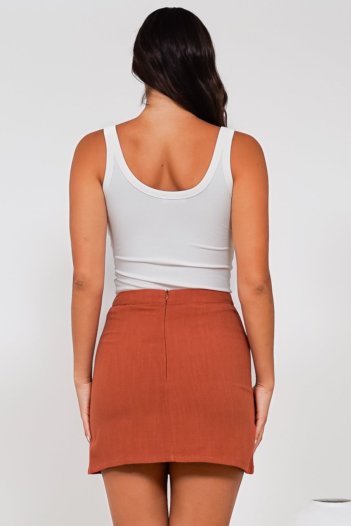 Tropicana Mini Skirt - High Waisted A-Line Skirt in Rusty