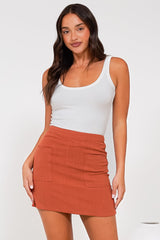 Tropicana Mini Skirt - High Waisted A-Line Skirt in Rusty