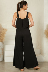 True Jumpsuit - Sqaure Neckline Overall Jumpsuit in Black