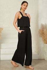 True Jumpsuit - Square Neckline Overall Jumpsuit in Black