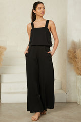 True Jumpsuit - Sqaure Neckline Overall Jumpsuit in Black