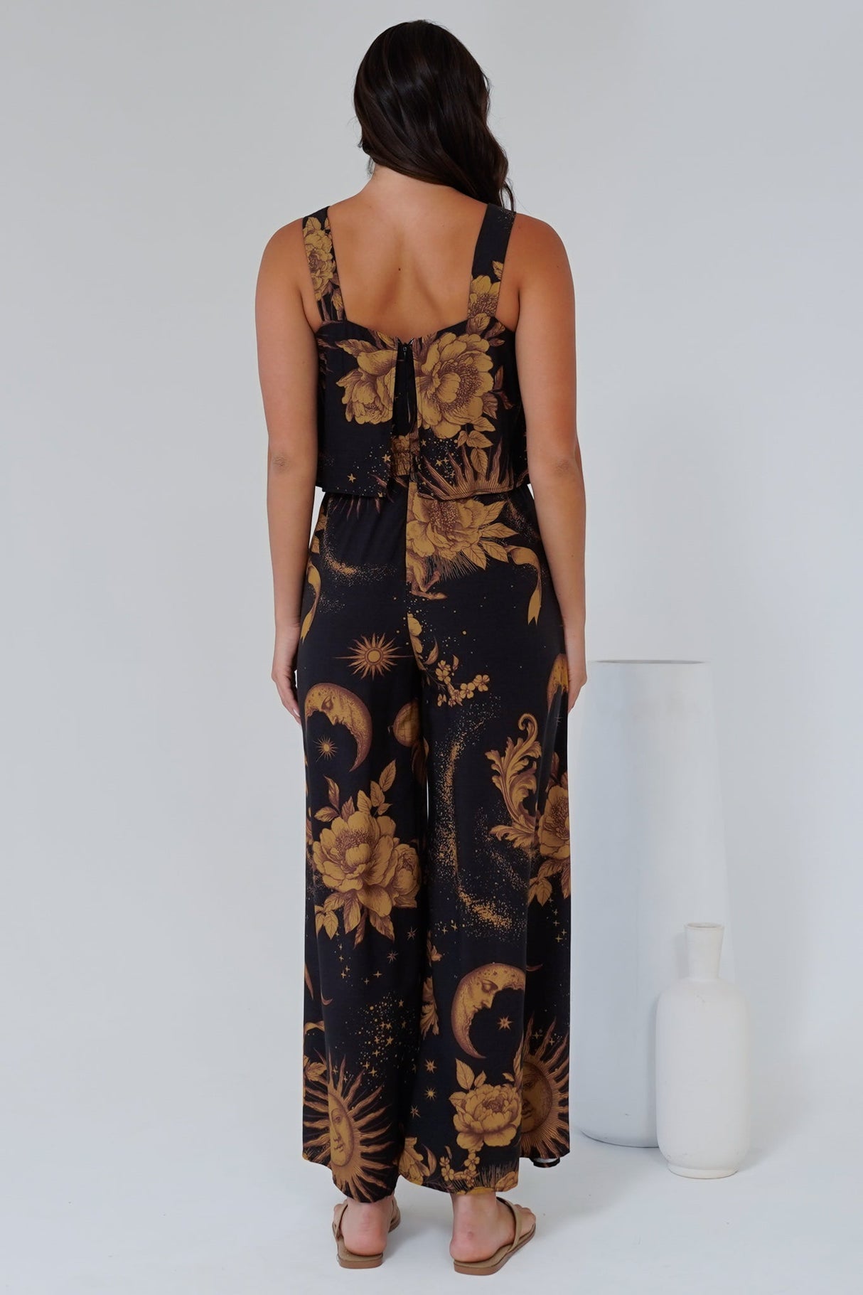True Jumpsuit - Square Neckline Overall Jumpsuit in Goldie Print