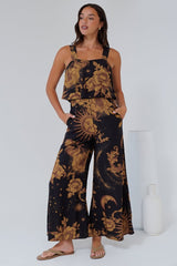 True Jumpsuit - Square Neckline Overall Jumpsuit in Goldie Print