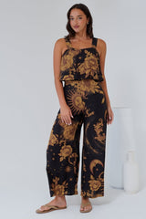 True Jumpsuit - Square Neckline Overall Jumpsuit in Goldie Print