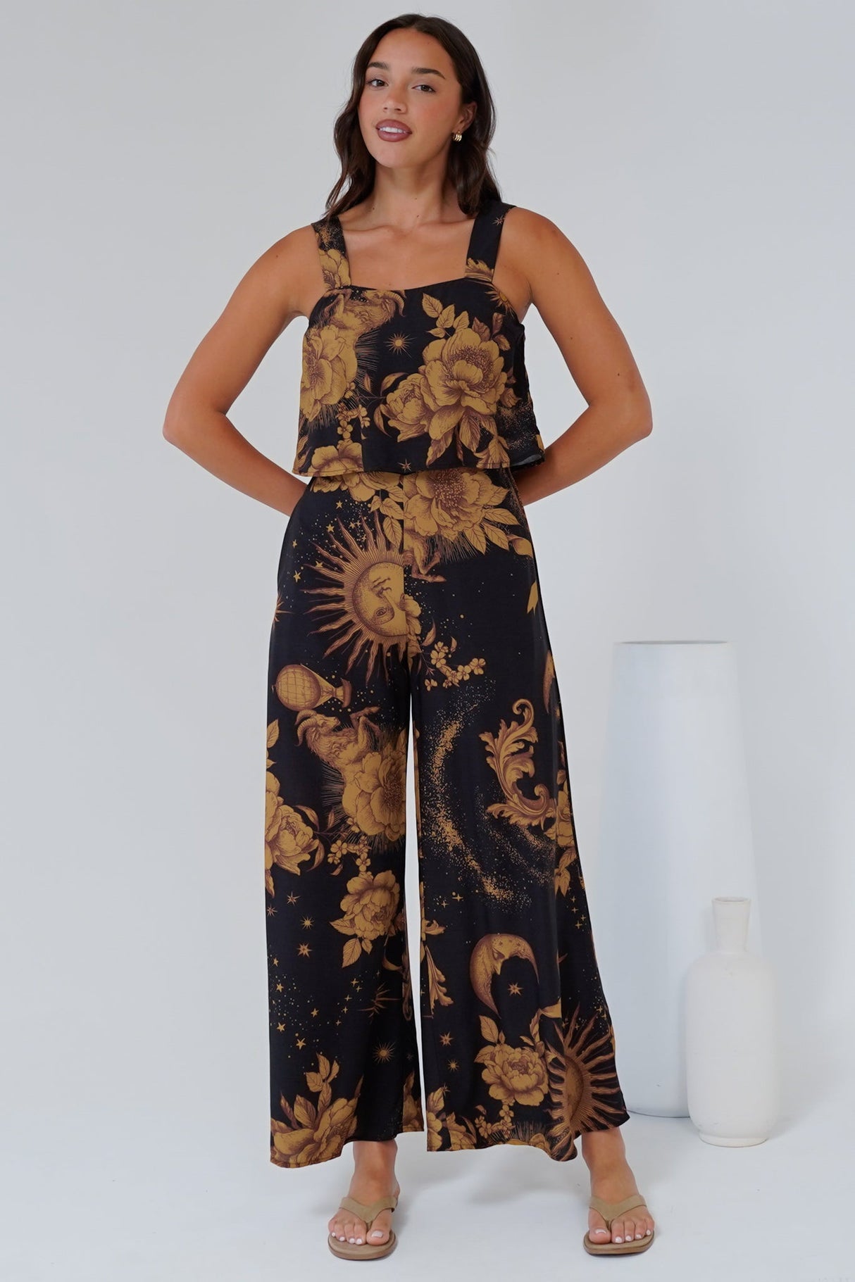 True Jumpsuit - Square Neckline Overall Jumpsuit in Goldie Print
