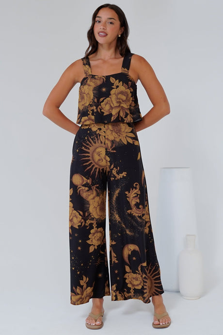True Jumpsuit - Square Neckline Overall Jumpsuit in Goldie Print