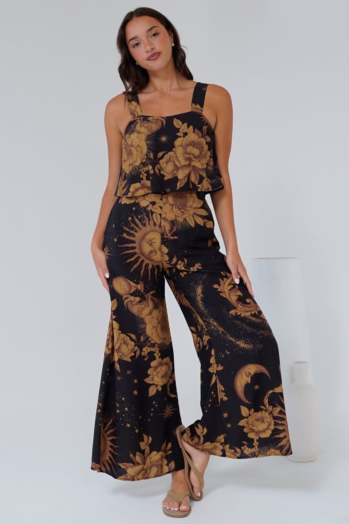 True Jumpsuit - Square Neckline Overall Jumpsuit in Goldie Print