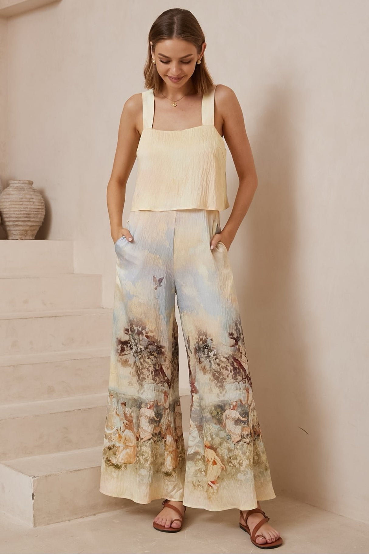 True Jumpsuit - Sqaure Neckline Overall Jumpsuit in Grasie Print