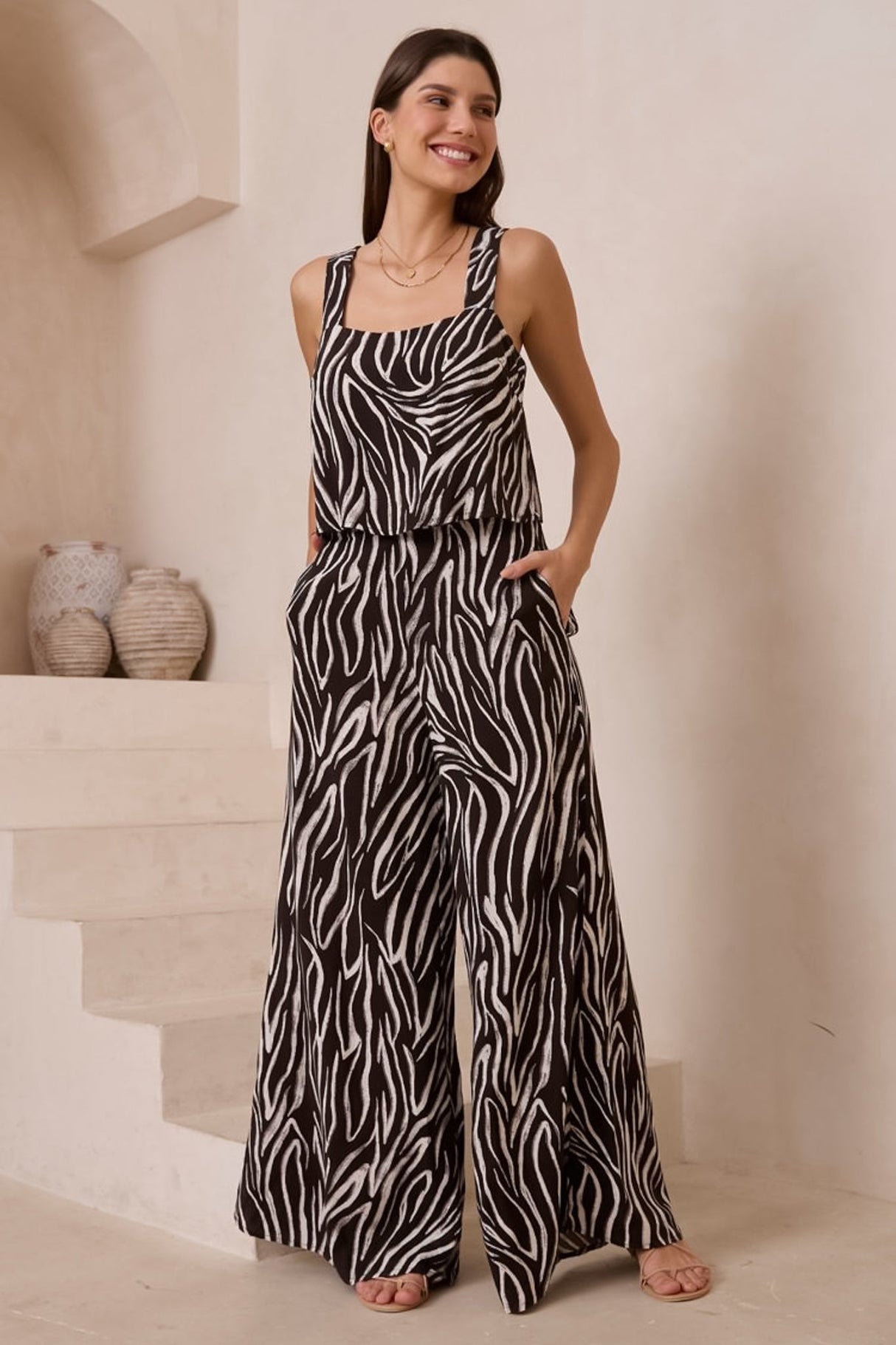 True Jumpsuit - Sqaure Neckline Overall Jumpsuit in Karis Print