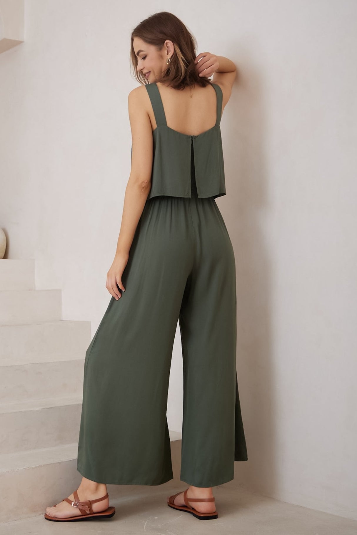 True Jumpsuit - Sqaure Neckline Overall Jumpsuit in Khaki