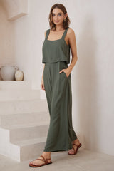 True Jumpsuit - Sqaure Neckline Overall Jumpsuit in Khaki