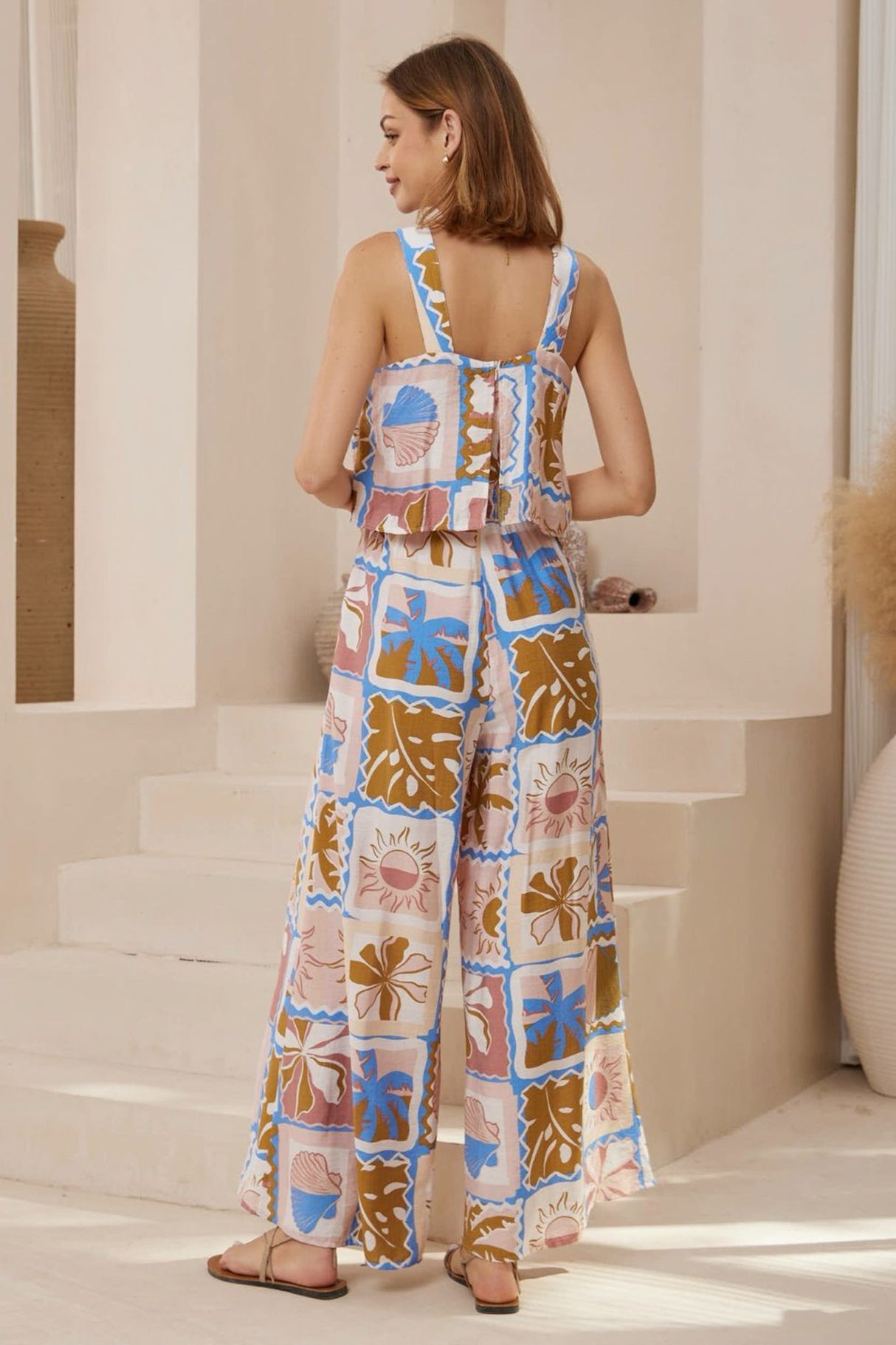 True Jumpsuit - Sqaure Neckline Overall Jumpsuit in Lanna Print