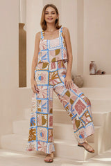 True Jumpsuit - Sqaure Neckline Overall Jumpsuit in Lanna Print