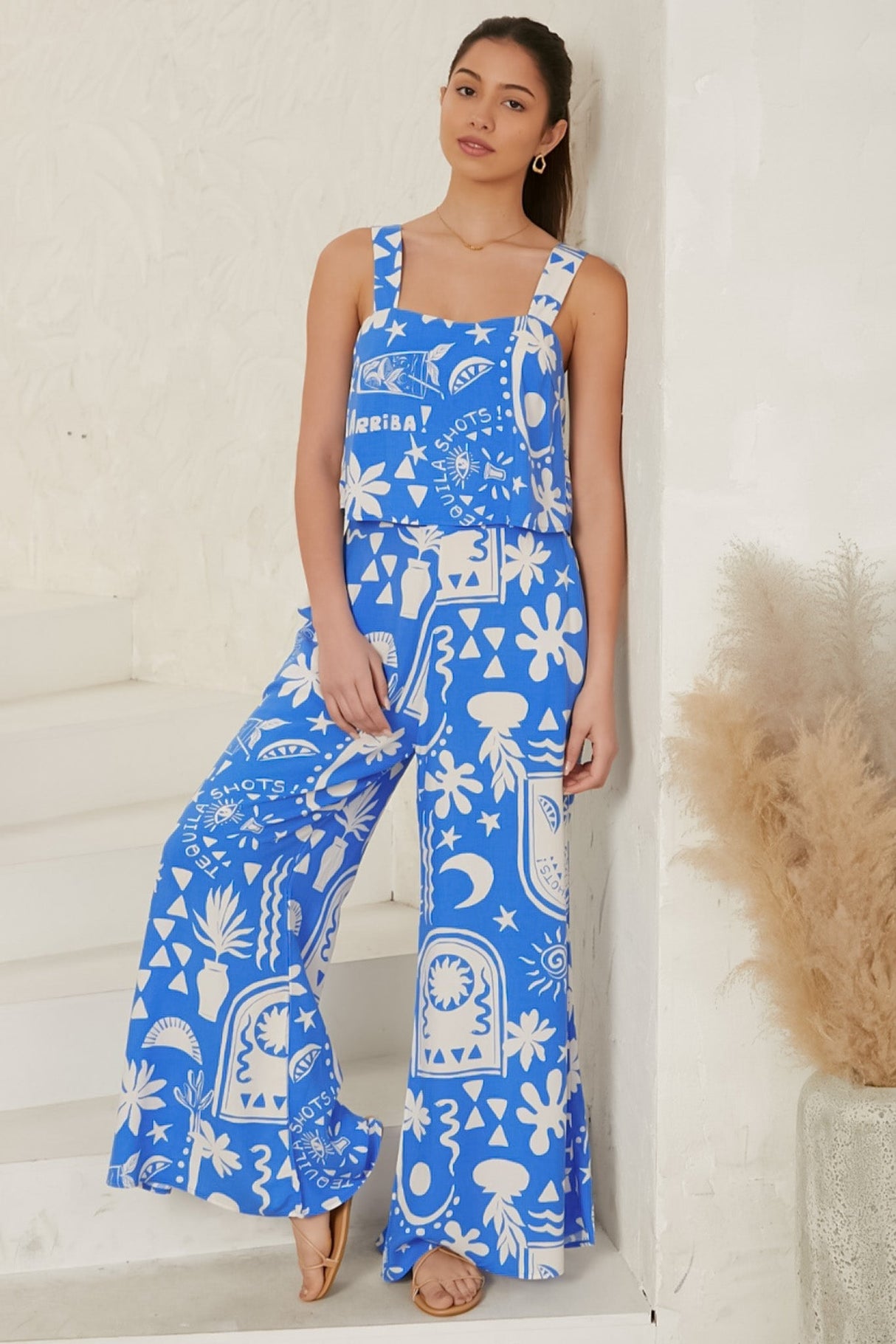 True Jumpsuit - Sqaure Neckline Overall Jumpsuit in Morelia Print