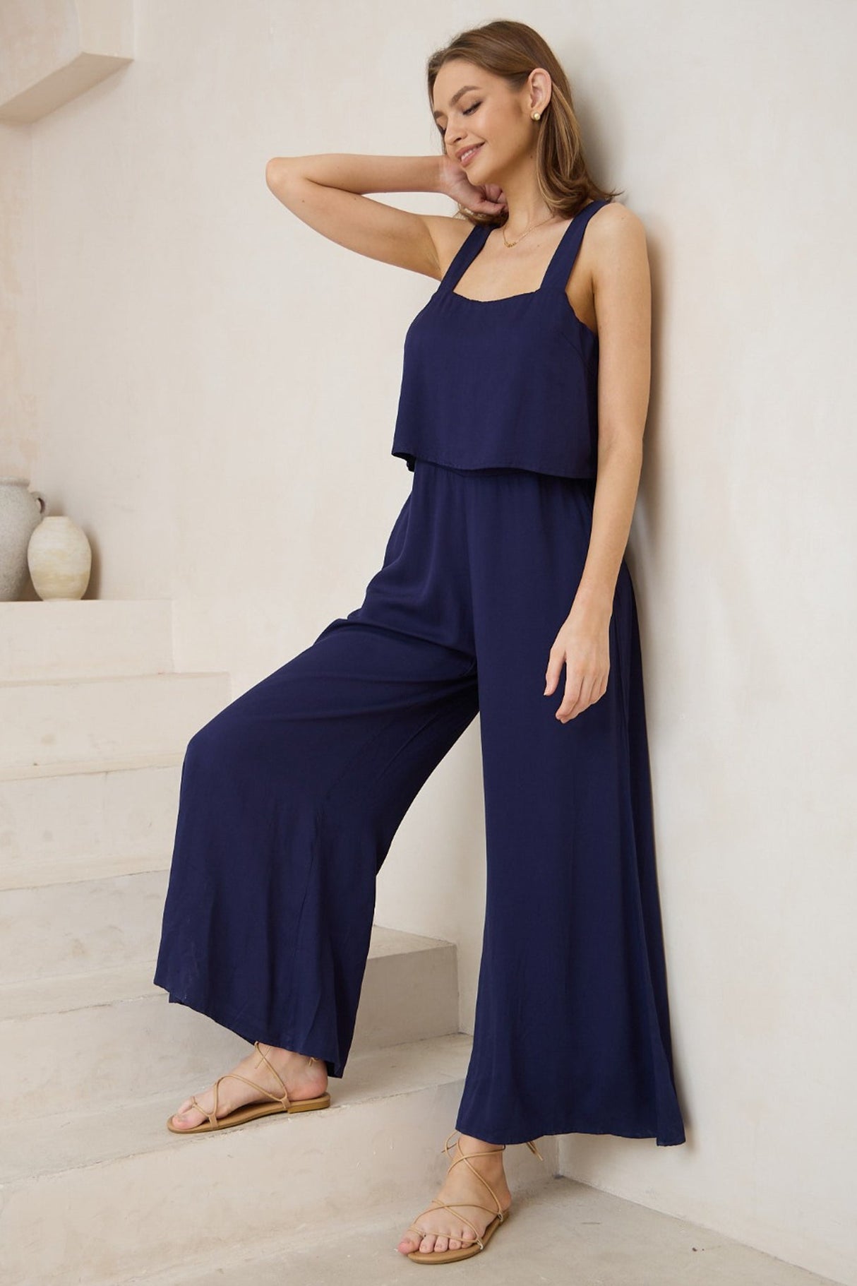 True Jumpsuit - Sqaure Neckline Overall Jumpsuit in Navy