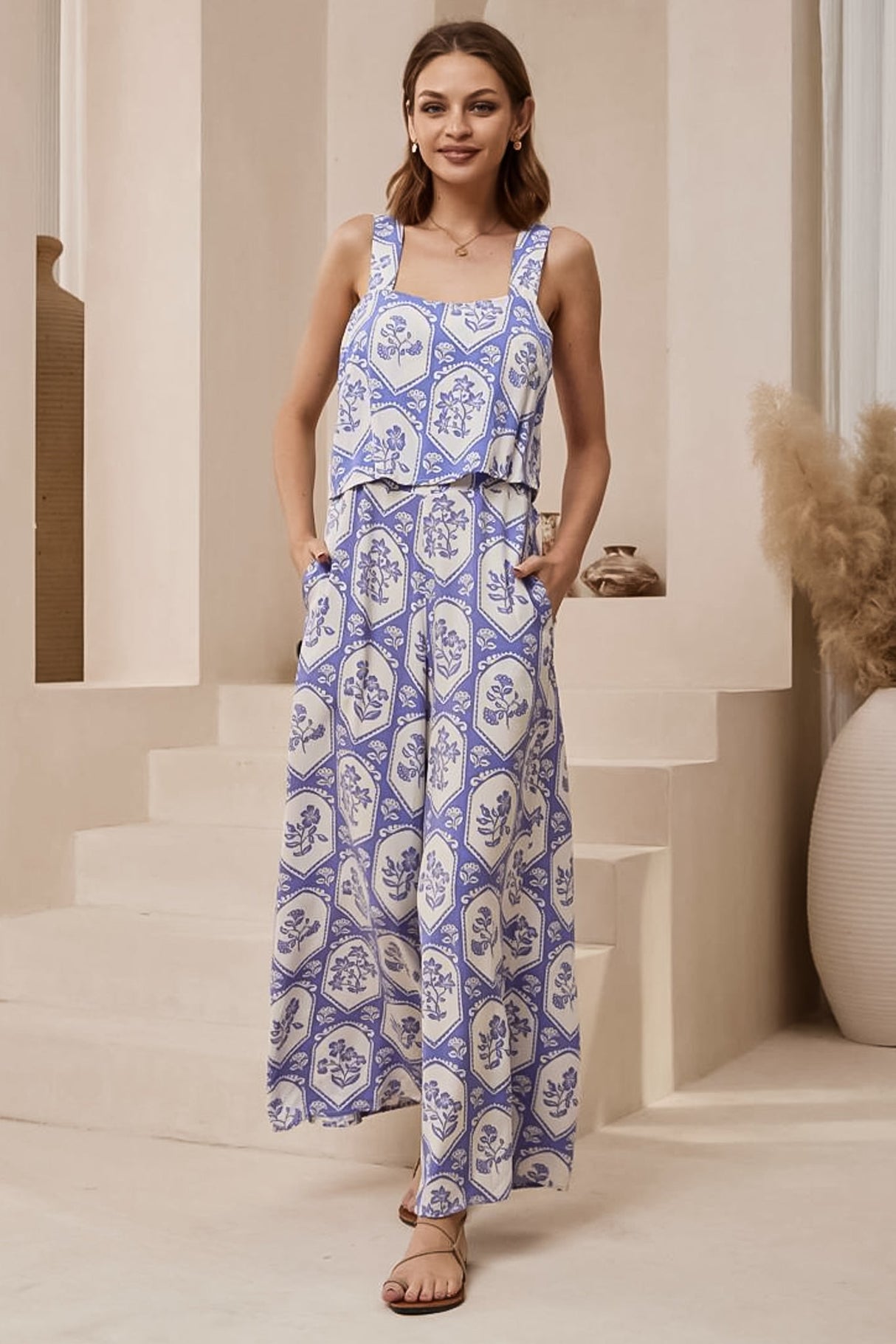 True Jumpsuit - Square Neckline Overall Jumpsuit in Olicia Print