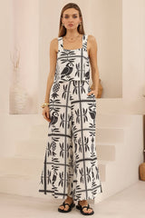 True Jumpsuit - Square Neckline Overall Jumpsuit in Sunbaya Print
