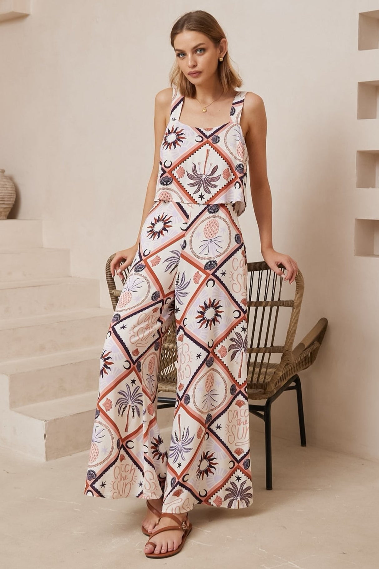 True Jumpsuit - Sqaure Neckline Overall Jumpsuit in Zaidin Print