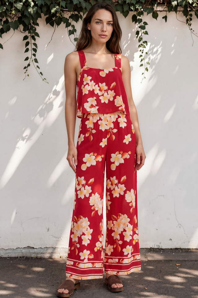 Model wearing True Jumpsuit in Varenna Print from Salty Crush