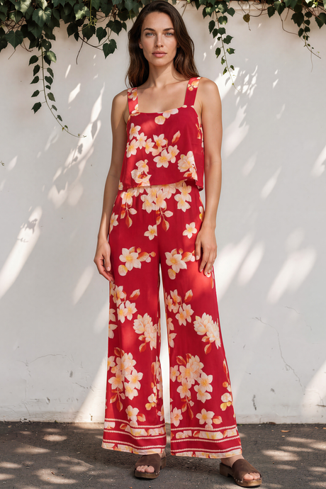 Model wearing True Jumpsuit in Varenna Print from Salty Crush