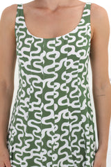 Truely Midi Dress - Scoop Neck Sun Dress with Adjustable Straps in Petra Print Green