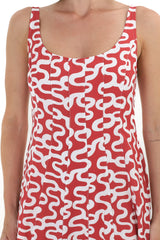 Truely Midi Dress - Scoop Neck Sun Dress with Adjustable Straps in Petra Print Red