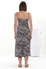 Truely Midi Dress - Scoop Neck Sun Dress with Adjustable Straps in Scala Print Black