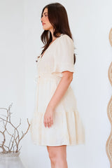 Truese Mini Dress - A-Line Dress with Short Ruffle Sleeves in Cream Embroidery