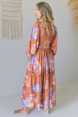 JAASE - Tulli Midi Dress: Shirred Bodice Balloon Sleeve Midi in Amara Bloom Print