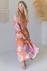 JAASE - Tulli Midi Dress: Shirred Bodice Balloon Sleeve Midi in Amara Bloom Print