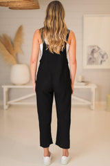 Tulum Jumpsuit - Linen Blend Overalls Pockets in Black