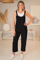 Tulum Jumpsuit - Linen Blend Overalls Pockets in Black