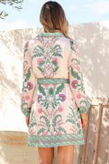 Twylar Mini Dress - Wing Collar Long Sleeve Shirt Dress with Matching Belt in Rowan Print