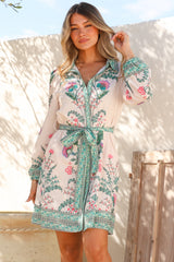 Twylar Mini Dress - Wing Collar Long Sleeve Shirt Dress with Matching Belt in Rowan Print
