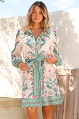 Twylar Mini Dress - Wing Collar Long Sleeve Shirt Dress with Matching Belt in Rowan Print