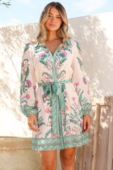 Twylar Mini Dress - Wing Collar Long Sleeve Shirt Dress with Matching Belt in Rowan Print