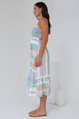 Tya Midi Dress - Elasticated Bodice Tiered Sun Dress in Sundae Print