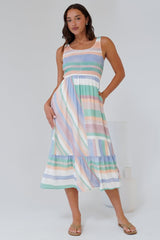Tya Midi Dress - Elasticated Bodice Tiered Sun Dress in Sundae Print