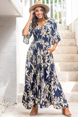 Frigg Maxi Dress - Buttoned Bodice A Line Dress With Flute Sleeves In Navy