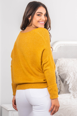 Carol Knit Top - Soft V Neck Batwing Sleeve Knit Top in Mustard