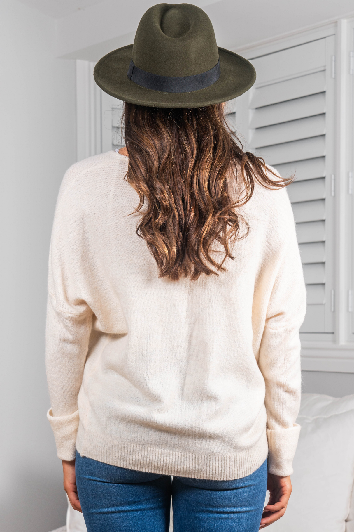 Carol Knit Top - Soft V Neck Batwing Sleeve Knit Top in Cream