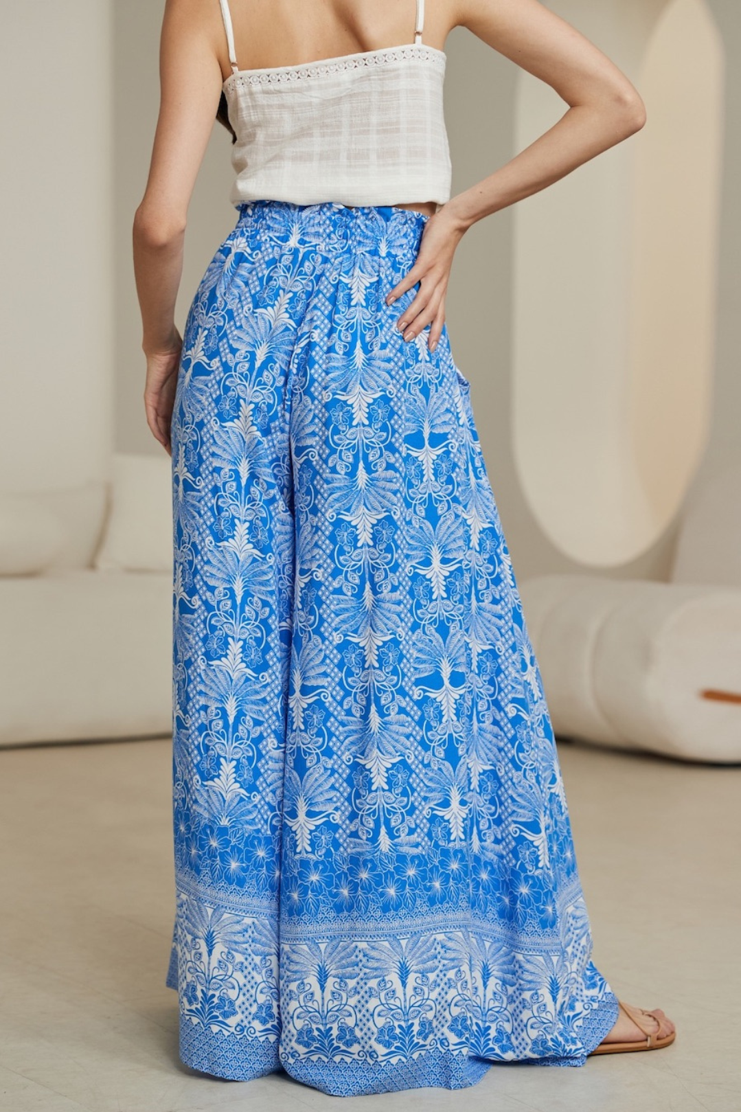 Charli Pants -  Paper Bag High Waisted Wide Leg Pants in Melina Print