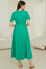 Taylor Maxi Dress - Cap Sleeve Button Down A Line Dress in Green