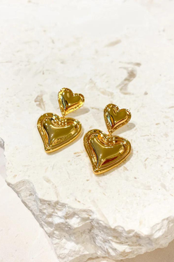 Double Heart Earrings - Gold