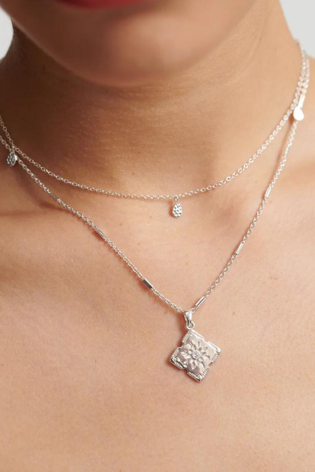 Diamante Teardrop Plated Necklace - Silver