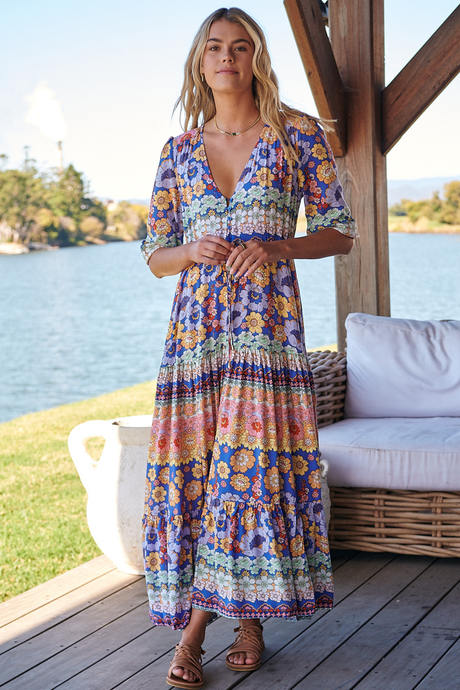 JAASE - Tessa Maxi Dress: A Line Pull Tie Waist Dress in Eden Print