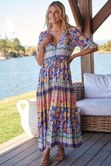 JAASE - Tessa Maxi Dress: A Line Pull Tie Waist Dress in Eden Print