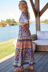 JAASE - Tessa Maxi Dress: A Line Pull Tie Waist Dress in Eden Print