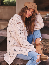 JAASE - Honour Cardigan: Open Knit Cardigan in Cream