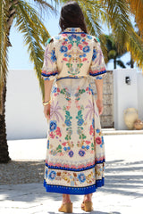 Vada Maxi Dress - Short Sleeve Shirt Dress with Matching Belt in Quinlan Print